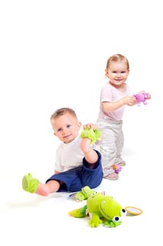 Babies play with toys