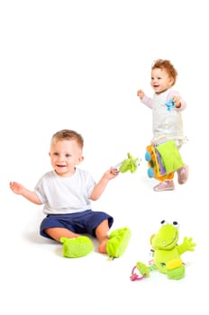 Babies play with toys