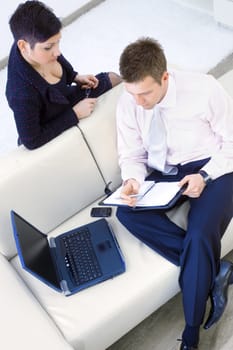 Business partners, high-angle
