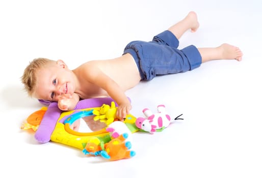 Baby plays with toys