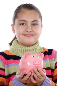 Adorable girl with moneybox
