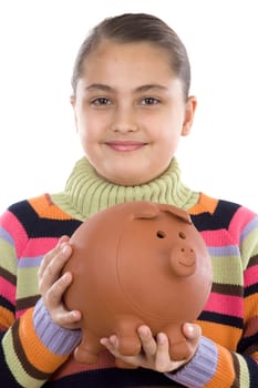 Adorable girl with moneybox