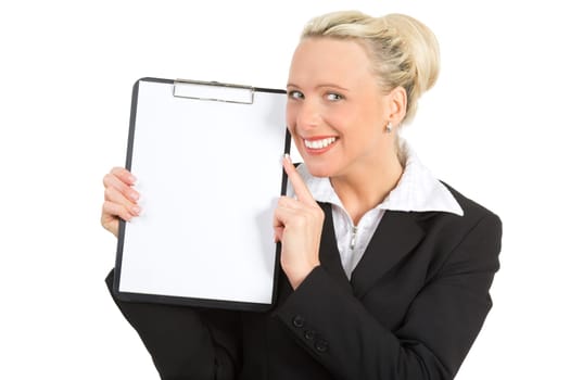 businesswoman with a blank sheet of paper