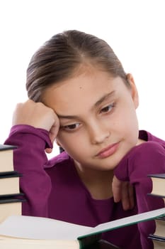 Girl student with many books