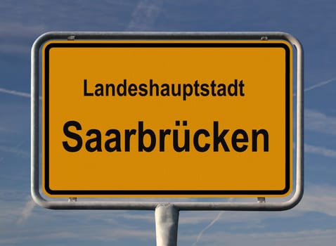 Town sign for the state capital of Saarbrücken