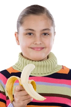 Cute girl with a peeled banana