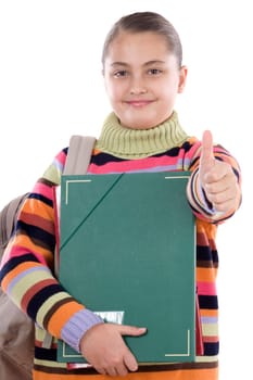 Girl student with folder and backpack
