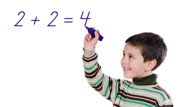 Adorable child writing a sum