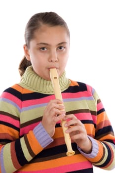 Adorable girl playing flute