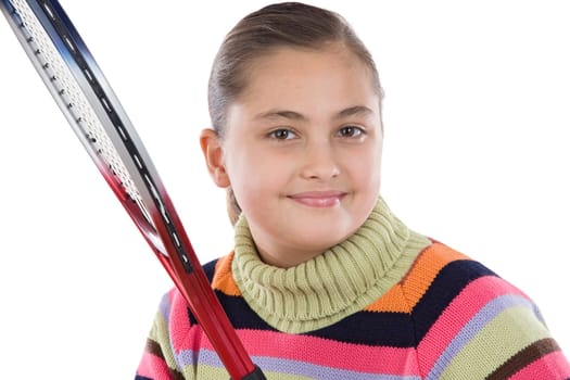 Adorable student girl with racket