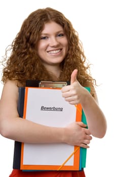 Female student with portfolio application