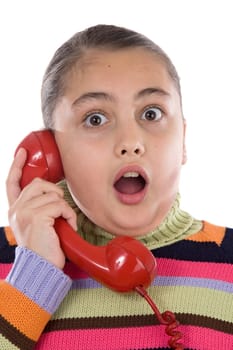 Beautiful girl with red telephone