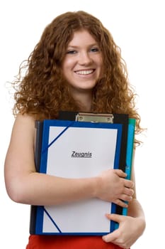 Female student with portfolio employment contract