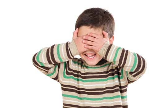 Funny child covering his eyes