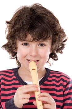 Adorable child playing flute