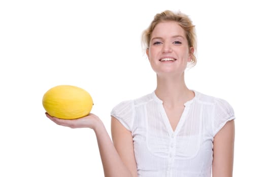 Young woman with melon