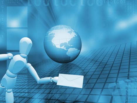 Abstract globe with person holding mail