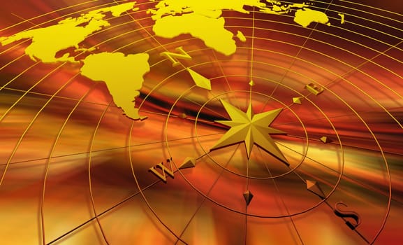 Compass with world map
