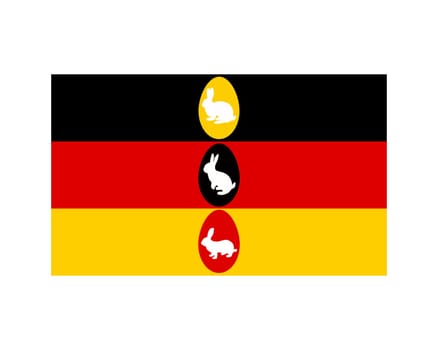 German flag with Easter bunnies and Easter eggs