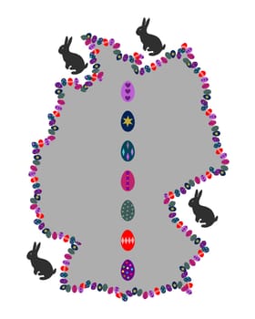 Map of Germany with Easter eggs and Easter bunnies