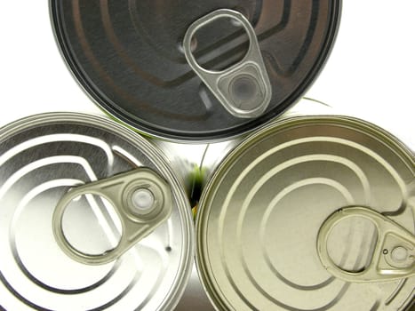 Three horizontal tin cans