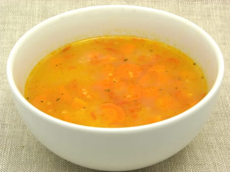 Close-up of a carrot soup with millet
