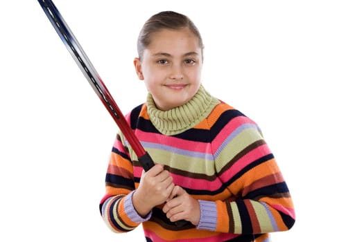 Adorable student girl with racket