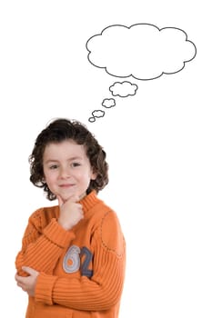 Thoughtful boy with orange clothes