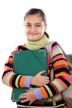 Girl student with folder and backpack