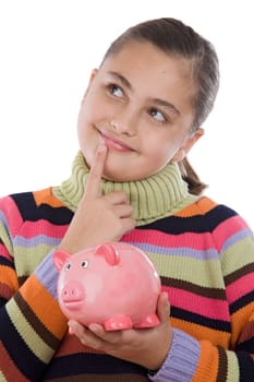 Adorable girl with moneybox