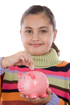 Adorable girl with moneybox