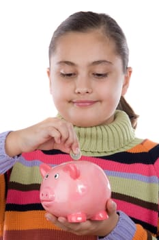 Adorable girl with moneybox