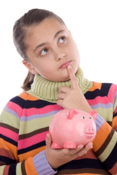 Adorable girl with moneybox