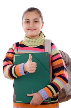 Girl student with folder and backpack