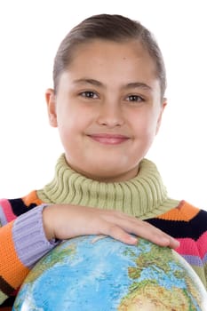 Adorable girl with a globe of the world
