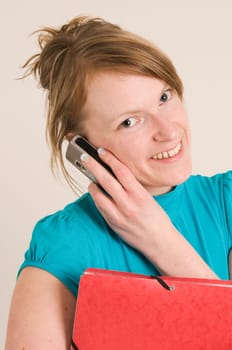 woman with phone and documents vertical