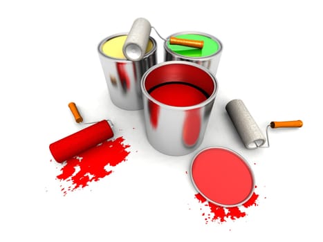 roll painters, color cans and splashing