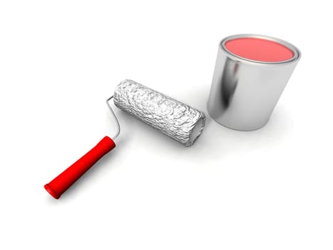paint roller and red can