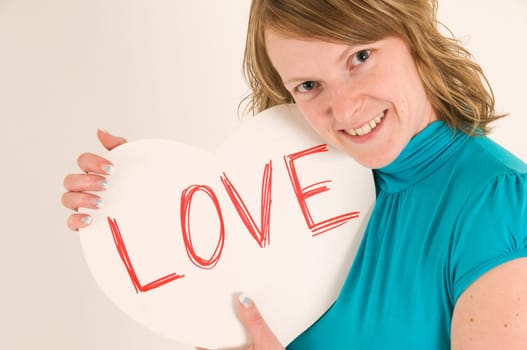 woman with white love heart