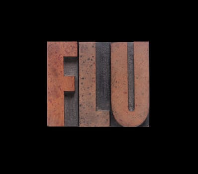 flu in old ink-stained wood type