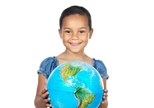 Girl with a globe of the world