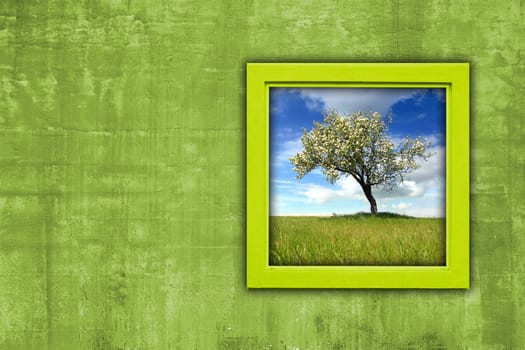 window with spring landscape view