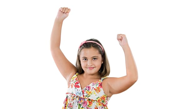 Winner girl holding success