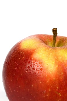 Wet red apple on white