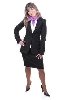 beautiful blond businesswoman with small hand luggage
