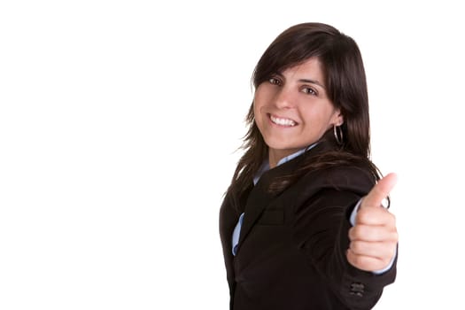 beautiful businesswoman with thumbs up