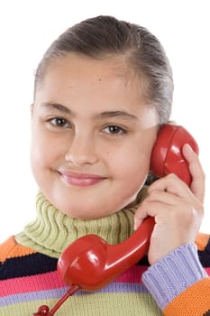 Beautiful girl with red telephone