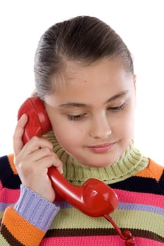 Beautiful girl with red telephone