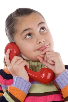 Beautiful girl with red telephone