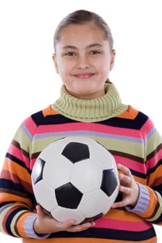 Adorable student girl with soccer ball